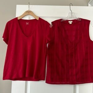 BUNDLE of 2: J Crew Swiss Dot Tank Top & Madewell V-Neck Tee. Cotton Medium